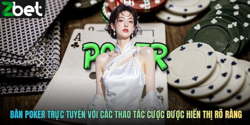 Giao diện bàn Poker trực tuyến với các thao tác cược được hiển thị rõ ràng